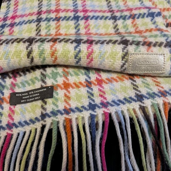 Coach Legacy Plaid Scarf, Wool/Cashmere Blend, Roughly 9.5"x65" - Picture 3 of 5